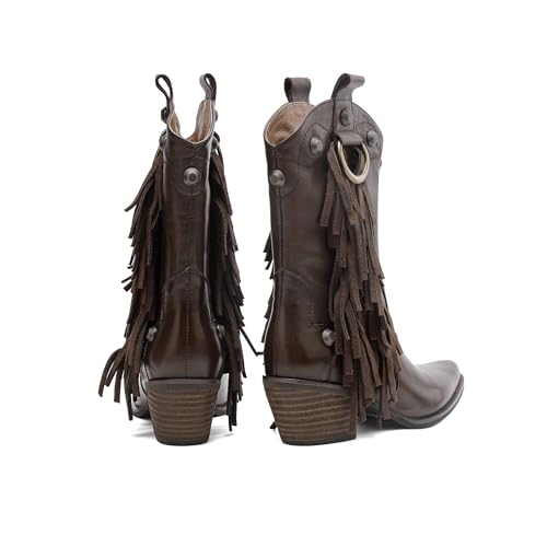 Tsrenlmln Ankle Boots for Women Pointed Toe Boots Chunky Heel Rivet Western Cowboy Boots With Womens Cowgirl Booties Slip-On leather Short Boots3