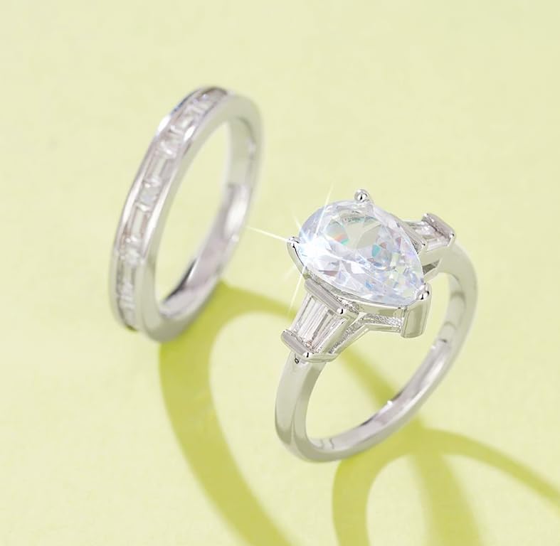 Image of Bold Teardrop Design Matching Rings - Unique and Eye-Catching Couple Rings for Him and Her
