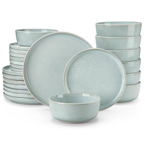 Image of vancasso ANYA 24 Pieces Plates and Bowls Set, Mint Green Dinnerware Sets, Reactive Glaze Dishes Set for 8, Ceramic Dishware Sets Kitchen Dinner Set, Microwave & Dishwasher Safe