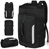 JiangLin 45L Sporttasche mit Schuhfach und Nassfach, Groß Reisetasche Damen Herren Travel Duffle Bag mit Rucksack Weekender für Sporturlaub, Reisen, Fitnessstudio, Schwimmen (Schwarz)