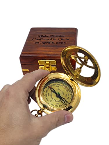Personalized Sundial Compass with Leather Pouch or Wooden Box - Fully Working Compass - Custom Compass - Groomsmen Gift - Wedding Gift