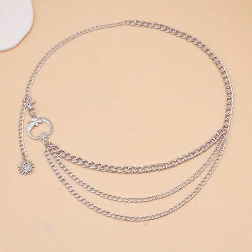 Punk Waist Chain Metal Hip Hop Womans Chain Belt Ladies Vintage Dress Cummerbands(silver moon)3