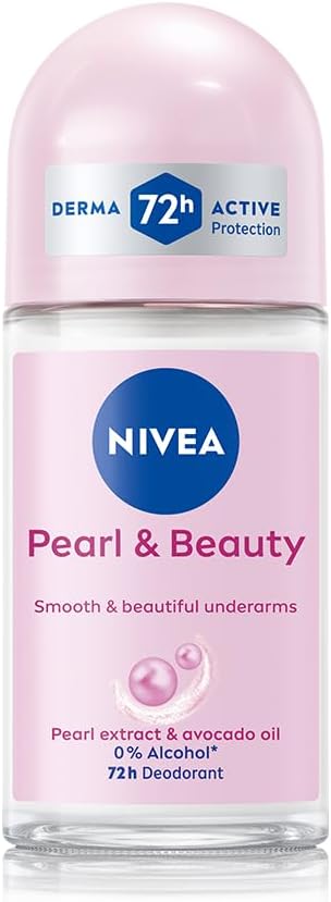 NIVEA Pearl and Beauty 50ml Deo Underarm Roll On | With Pearl Extracts & Avocado Oil | 72 H Long Lasting Floral Scent | 0% Alcohol and Dermat Approved | For Women