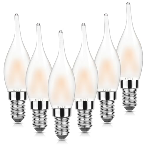 Grensk E12 LED Candelabra Bulbs,Night Light Bulbs 15W Equivalent 1.5W Low Wattage, 2700K Warm White Frosted Flame Tip Light Bulbs, Non-Dimmable, Glare-Free for Chandeliers,Decorative Lamps, 6-Pack