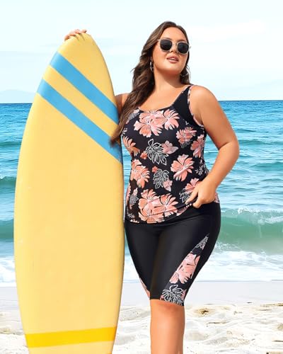 Daci Womens Plus Size Tankini Swimsuits - Tummy Control Two Piece Bathing Suits with Knee Length Shorts 20252