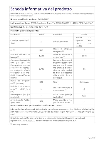 Bauknecht BUO 3O41 PLT X Unterbau-Geschirrspüler 60 cm /14 Maßgedecke /10 Standardprogramme und 1 Sensorprogramm/PowerClean/ActiveDry/Besteckschublade/Vollwasserschutz