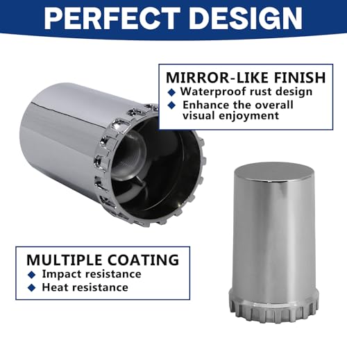 Image of Cylinder Nut Covers 33mm x 3 1 /2 inch Lug Nut Covers Thread On Flat Top ABS Chromed Flat Top Lug Nut Caps for Semi Trucks (40PCS)