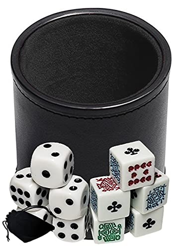 Cúbilete de dados para evitar ruidos con forro de fieltro negro y dados de póker blancos