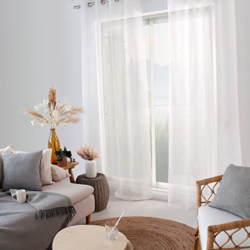Voilage avec Œillets, 140x240cm, Blanc, Effet Lin, Protège des Regards extérieurs, pour Salon Maison Chambre Fenêtre Draperies Intérieurs...