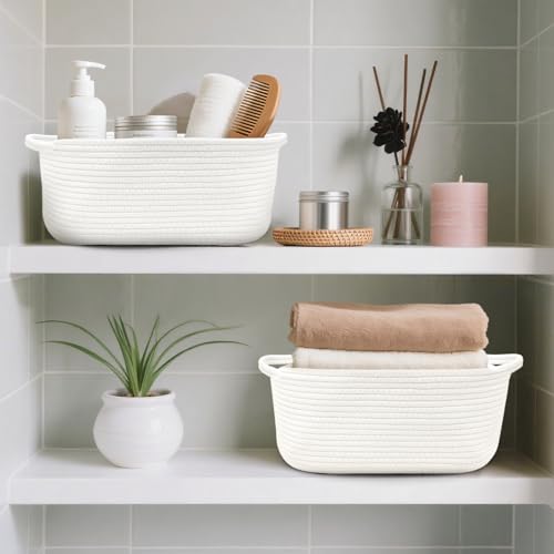 Image of Woven Basket with Gift Bags and Ribbons, 14 inchX 10 inch X 6 inch Storage Basket White | Gift Storage Organizer Basket Bin Shelf Shelves Cotton Rope Basket for Nursery, Pet Toys