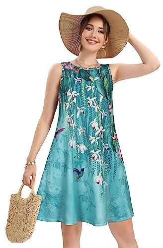 Image of elescat Women's Summer Dresses 2026 Beach Casual Sleeveless Floral Print Tank Loose Sundress with Pocket