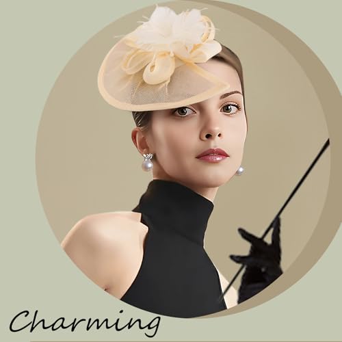 Image of DRESHOW Fascinators Hat Feather Headband Women's Fascinators Tea Party Headwear with Clip Flower Head Band for Girls & Women
