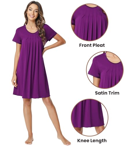 Image of NACHILA Nightgowns for Women-Viscose Made from Bamboo, Pleated Sleepwear.