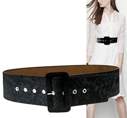 Vintage Velvet Leopard Belt For Women 2Inch Wide Faux Leather Waist Band Corset Apparel Accessories Belts (Black, Waist: 26"-32")2