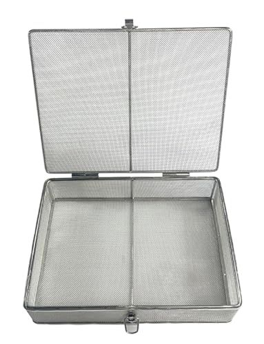 Bandeja for instrumental de esterilización con malla perforada de 0,1 cm, cesta de desinfección de acero inoxidable 304, bandeja quirúrgica médica.(40x25x7cm)
