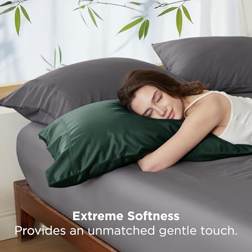 Image of Bedsure King Size Pillow Cases Set of 2, 100% Rayon Derived from Bamboo | Cooling Pillowcases, Similar to Silk Pillow Covers with Envelope Closure, PureWoven Bedding Gift, Forest Green, 20x36 Inches