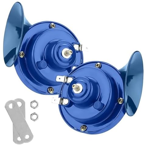 300DB Super Loud Train Horns For Truck, 2pcs 12V Car Horn Kits, Loud Dual-Tone Waterproof Electric Air Horns, Automotive Accessories Universal for Cars Pickup Trucks Motorcycle Bike Boat (Blue) Cover