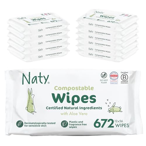 Image of Naty Baby Wipes Aloe Vera, 98% Water & Hypoallergenic, 672 Count (12 Packs) | Natural for Sensitive Skin, Unscented, Plant-Based, Fragrance-Free, Gentle for Newborn & Toddler