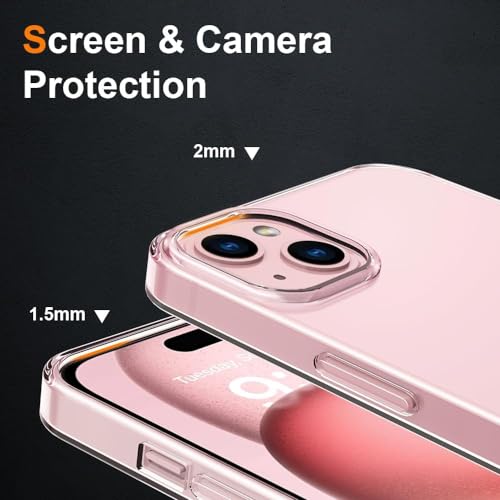 Image of NISHTECH for iPhone 15 (2023) Premium Transparent Hybrid Soft Slim Dust Proof Back Case Cover with Camera Protection