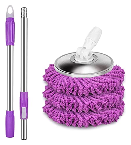 SBJKLYRN Cubo para fregona, Trapeador húmedo y seco de Limpieza Triangular Ajustable Giratorio 360 Grados, Cabezales trapeador giratorios(Purple,Type D mop Head 3 Piece)