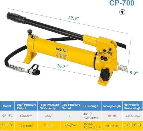 Image of NEWTRY 100 ton Hydraulic Ram Jack + CP-700 Hydraulic Hand Pump Low Profile Porta Power Kit Single Section Mini Jack 0.78'' Stroke Industrial Hydraulic Cylinder
