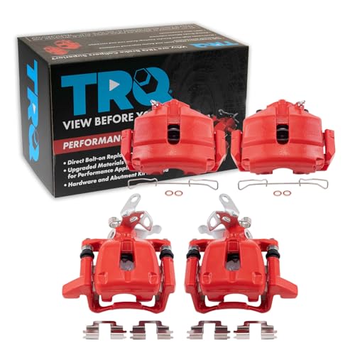 Image of TRQ Front and Rear Brake Caliper Set Coated Brackets Compatible with 2010 Volkswagen Golf 2005-2010 Jetta 2006-2009 Rabbit