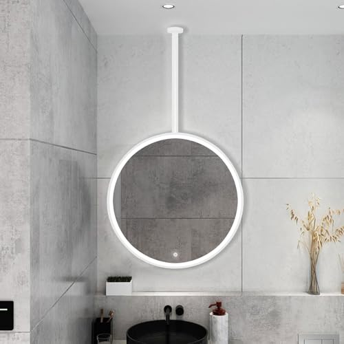 Grand miroir mural rond suspendu blanc haut de gamme avec cadre métal - 2