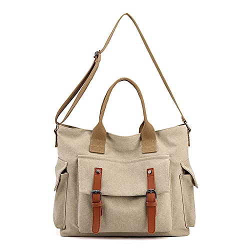 FANDARE Vintage Bolsos Mano Lona Mujer Bandolera Conmutar Bolso Hombro Cruzado para 10.5 Pulgadas Tableta Señora Viaje Trabajo Escuela Compras Crossbody Bag Caqui