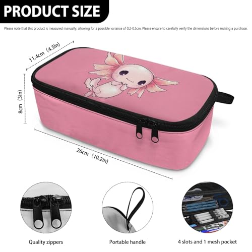 Image of Cute Axolotl Girls Pencil Case Large Capacity,Pink Pencil Pouch for 3-14 Years Kids Pencil Container for Preschool Children Pencil Bag for Boys Adults Men Coin Purse for Office Supplies