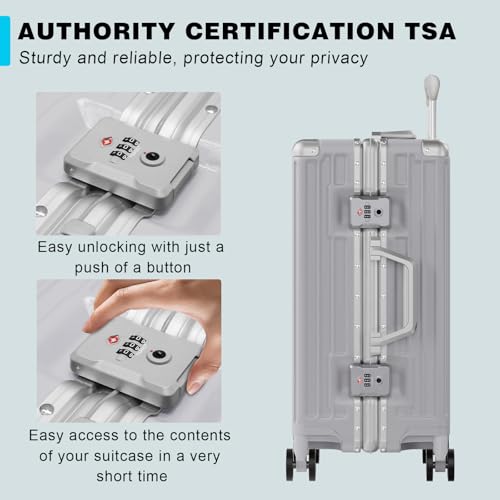 Image of AnyZip Carry On Luggage PC+ABS Aluminum Frame Zipperless Luggage Hard Shell Suitcase with TSA Lock Double Spinner Wheels 20 Inch Silver