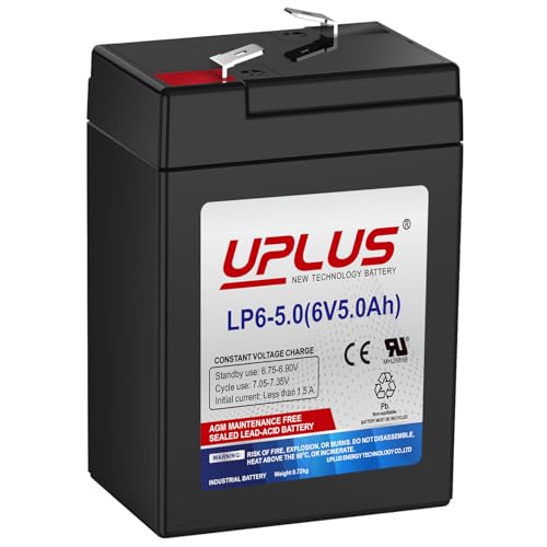 UPLUS LP6-5.0 6V 5Ah Rechargeable Agm Battery Sealed Lead Acid Replacement Batteries for Power Wheels Ride on Cars Alarm systems UPS | Confirm size before order