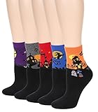 Leotruny Women's Halloween Colorful Cotton Socks 5-pack (Women shoe size:5-9, 5pairs-Multicolor)