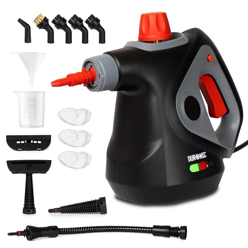 Image of Duronic SC32 BK Handheld Steam Cleaner with 14 Accessories, 1050W Multi-Surface Steamer & Window Cleaner for Kitchen Oven, Bathroom Tile Grout & Car Upholstery, Chemical-Free with UK Plug Black