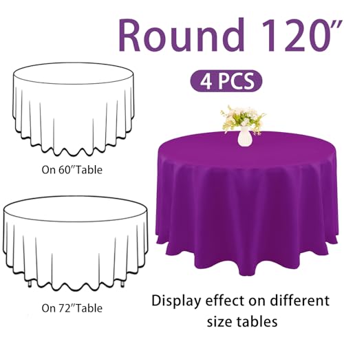 JALANCY 4 Pack Round Tablecloth 120 Inch Polyester Washable Fabric Table Covers for Wedding Dining Table Buffet Parties Banquet Decoration(Purple) by JALANCY - Used condition - Image 2