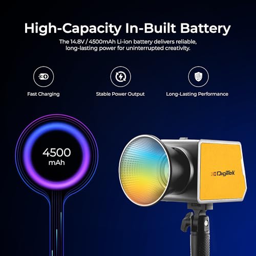 Image of Digitek (DCL 100WBC RGB) 100W LED Video Light with Mini Bowens, Reflector, CRI 97+, 2700-6500K, 13000LM, App Control, 4500mAh Battery, 1 /4 Mount, 20 FX Modes, for Indoor and Outdoor Shoots