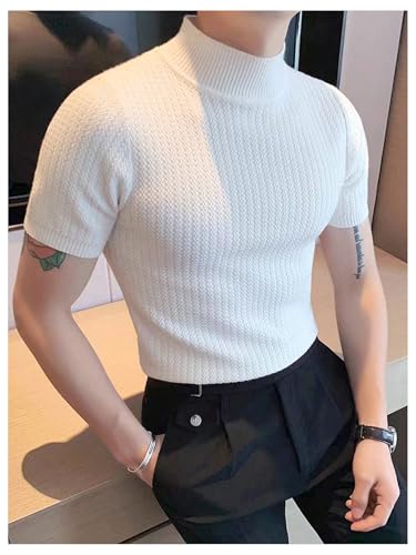 Floerns Men's Mock Neck Sweater Short Sleeve Knitted Casual Pullover Basic Tee Tops3