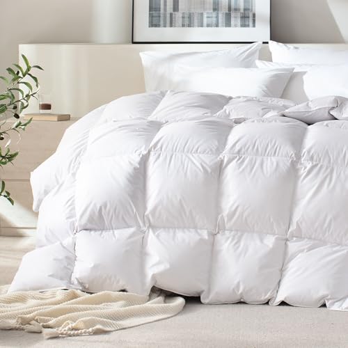 WENERSI Feather Down Fiber Comforter King Size,Hotel Style Bedding Comforter,1200TC,100% Organic Cotton Fabric,All Season White Duvet Insert with 8 Corner Tabs