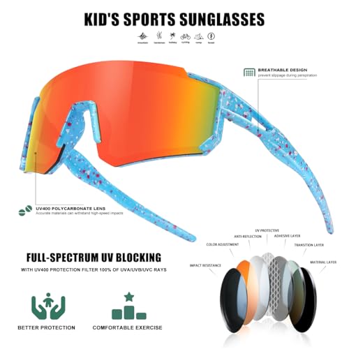 Image of SEKKAF Kids Sunglasses Youth Baseball Sunglasses for Boys Girls Softball Sports Sun Glasses UV Protection
