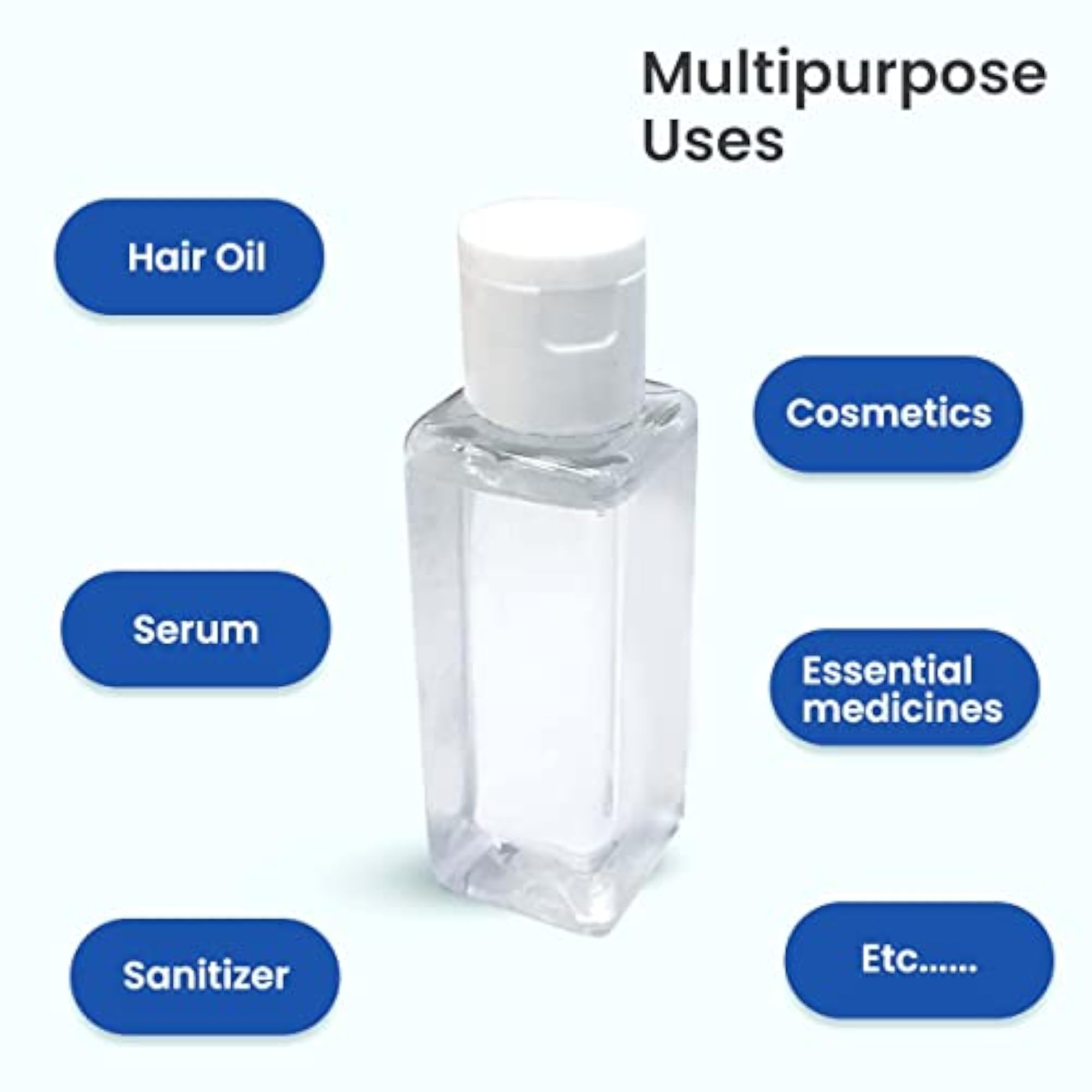 Square Refillable Empty Transparent Plastic Bottles, Pack of 4