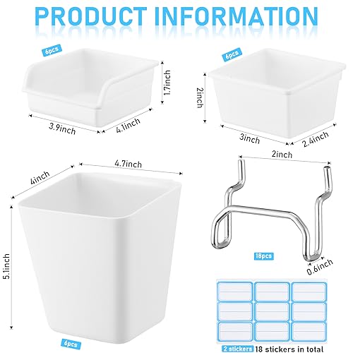 Uiifan 18 Set Pegboard Cups Kit Plastic Pegboard Bins With Hooks Pegboard Wall Containers Organizer Accessories With Label Stickers For Diy Tools Craft Office Workshop Garage Storage thumb #1