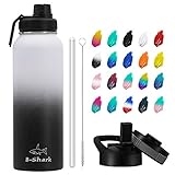 Water Bottle - 32 oz Water Bottle with Straw, Double Wall Vacuum Stainless Steel Water Bottle with 3 Option Lid Keeps Hot or Cold, Leak Proof Sports Water Bottle for Camping Travel, Office and Outdoor