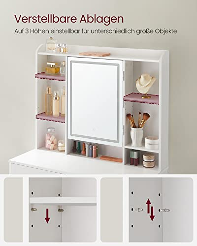 VASAGLE Schminktisch mit Beleuchtung, Spiegel, 2 Schubladen – Ansicht 5