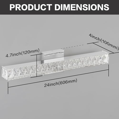 Image of SOLFART Bathroom Light Fixture Crystal Vanity Light Fixtures, Modern LED Lights Above Mirror, 24 Inch Bath Lighting Fixture Chrome