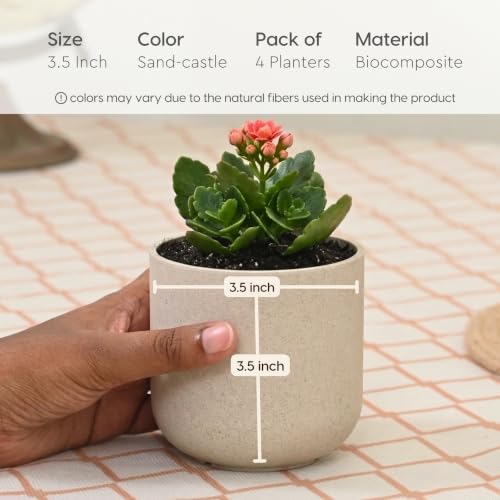 Image of Eha Earth-Friendly Terrapod Planters for Home Decor | 3.5 Inch, Pack of 4 | Small Plant Pot Made with Rice Husk Biocomposite | Flower Pot for Living Room | Sand Castle