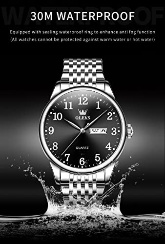 Image of OLEVS Mens Watch Stainless Steel Analog Quartz Watches for Men Day Date Easy Read Diamond Waterproof Dress Luxury Classic Casual Big Face Blue /Black /Gold /Silver Roman Arabic Numerals Men's Wrist Watch