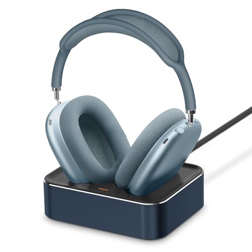Headphone Charging Station for AirPods Max 2024 & 2020 - Magnetic Headset Charger Dock with Dual Lightning & Type-C Connectors (Blue)