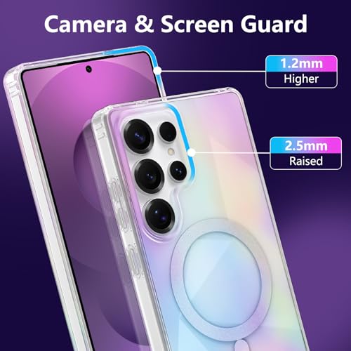 Image of Magnetic Case for Samsung Galaxy S25 Ultra [Compatible with Magsafe] [Anti-Yellowing] [1 Screen Protector] Shockproof Slim Iridescent Sparkly Case for Galaxy S25 Ultra 6.9 inch, Purple