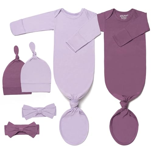 Image of Newborn Baby Knotted Gown, Ultra-Soft Infant Sleeper Coming Home Outfit with Hat, Bowknot (2 Packs)