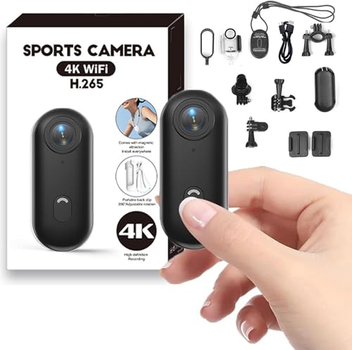 4K Action Kamera Mini Daumenkamera Wasserdichte Körperkamera Magnetische Freisprech Wearable Videorekorder Vlogging Cam mit 360 Clip POV Camcorder für Radfahren Motorrad Outdoor Sport Haustiere