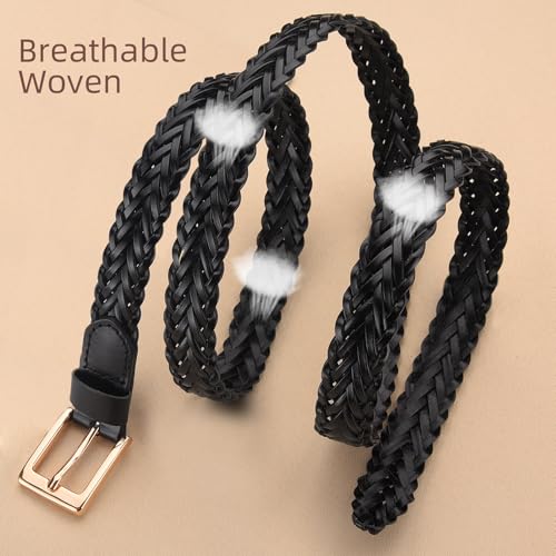 2 pack Woven Skinny Braided Belts for Womens Waist Dresses Fashion Faux Leather Belt for Jeans Pants 3/4"3